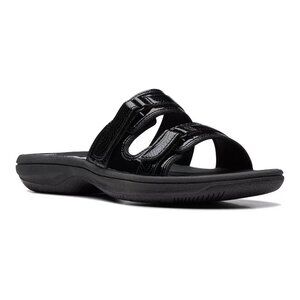 Clarks® Cloudsteppers Breeze Piper Slide Sandals Black Patent US 9M